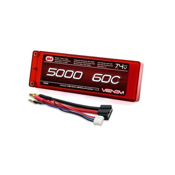 Venom 60C 2S 5000mAh 7.4V Hard Case LiPo Battery ROAR Approved with UNI Plug