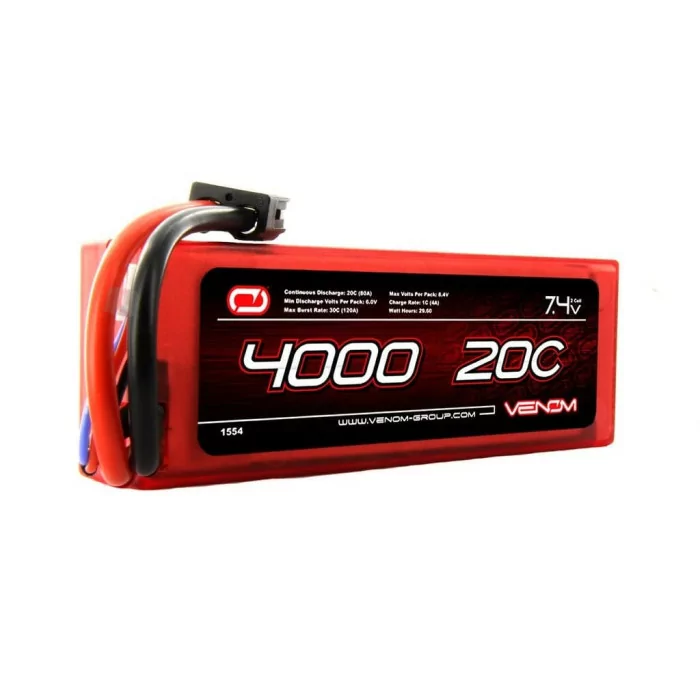 Venom 20C 2S 4000mAh 7.4V Hard Case LiPo Battery with Universal Plug System - Photo 3