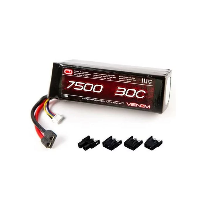Venom 30C 3S 7500mAh 11.1V 3 Cell RC LiPo Battery Traxxas Deans Tamiya EC3 Plug