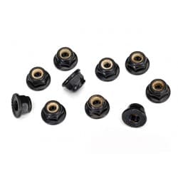 Traxxas Nuts, 4mm flanged nylon locking, serrated (black) (10)