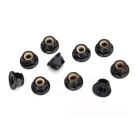 Traxxas Nuts, 4mm flanged nylon locking, serrated (black) (10)