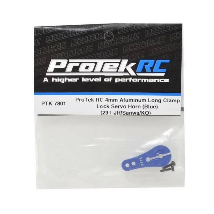 ProTek RC 4mm Aluminum Long Clamp Lock Servo Horn (Blue) (23T-JR/Sanwa/KO)