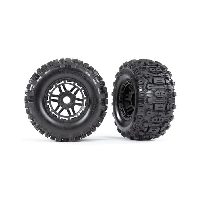 Traxxas tires /wheels, assembled, glued (black wheels, dual profile)