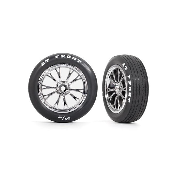 Traxxas Tires & wheels, assembled, glued (Weld chrome wheels, tires, foam inserts) (front) (2)