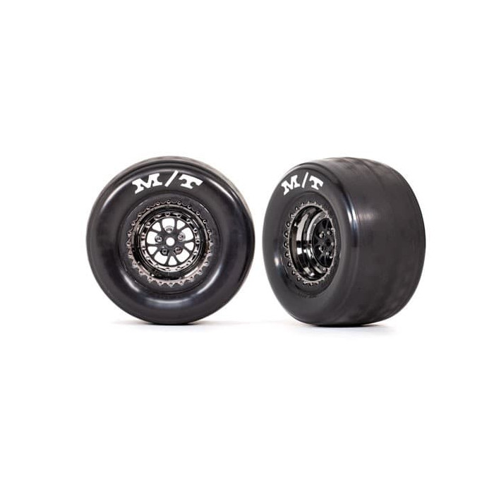 Traxxas Tires & wheels, assembled, glued (Weld black chrome wheels, tires, foam inserts) (rear) (2)