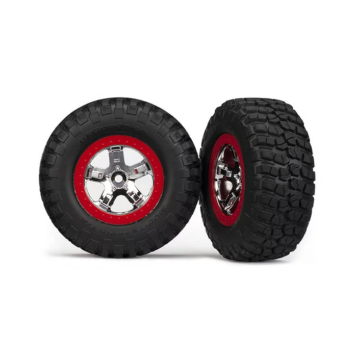 Traxxas SCT Wheels Chrome & Red Front (2)