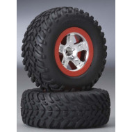 Traxxas SCT Tires/Chrm Wheels/Red Bdlck Assem Rear (2)