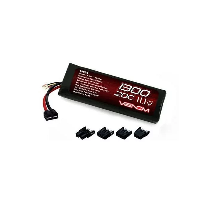 Venom 20C 3S 1300mAh 11.1V LiPo Battery with Universal Plug System